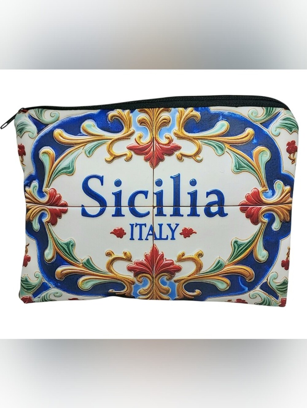 Sicilia Italy Decorative Zip Pouch/Cosmetic Bag Sicilian Tile Design-  NWT